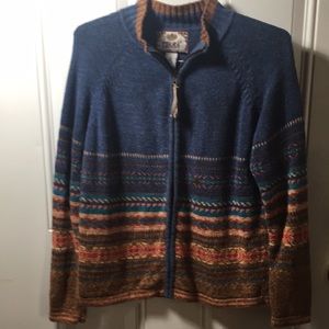 Tiara International Aztec look zip front sweater size Small